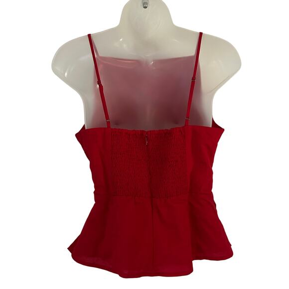 Madewell Ruched Square Neck Linen Cotton Smocked Back Red Lined Tank 2 New - Picture 9 of 12